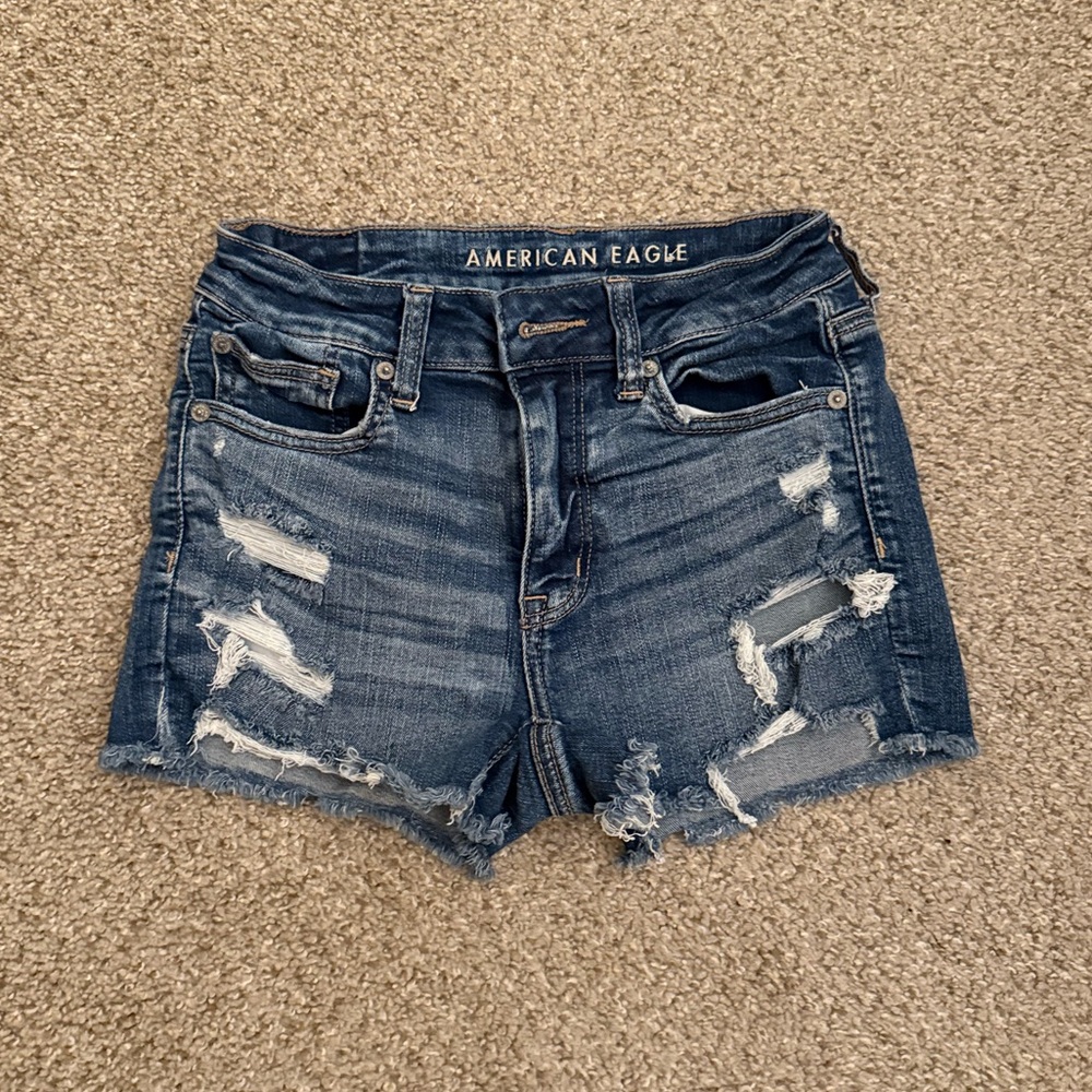 American Eagle Outfitters Ripped Dark Blue Jean Shorts